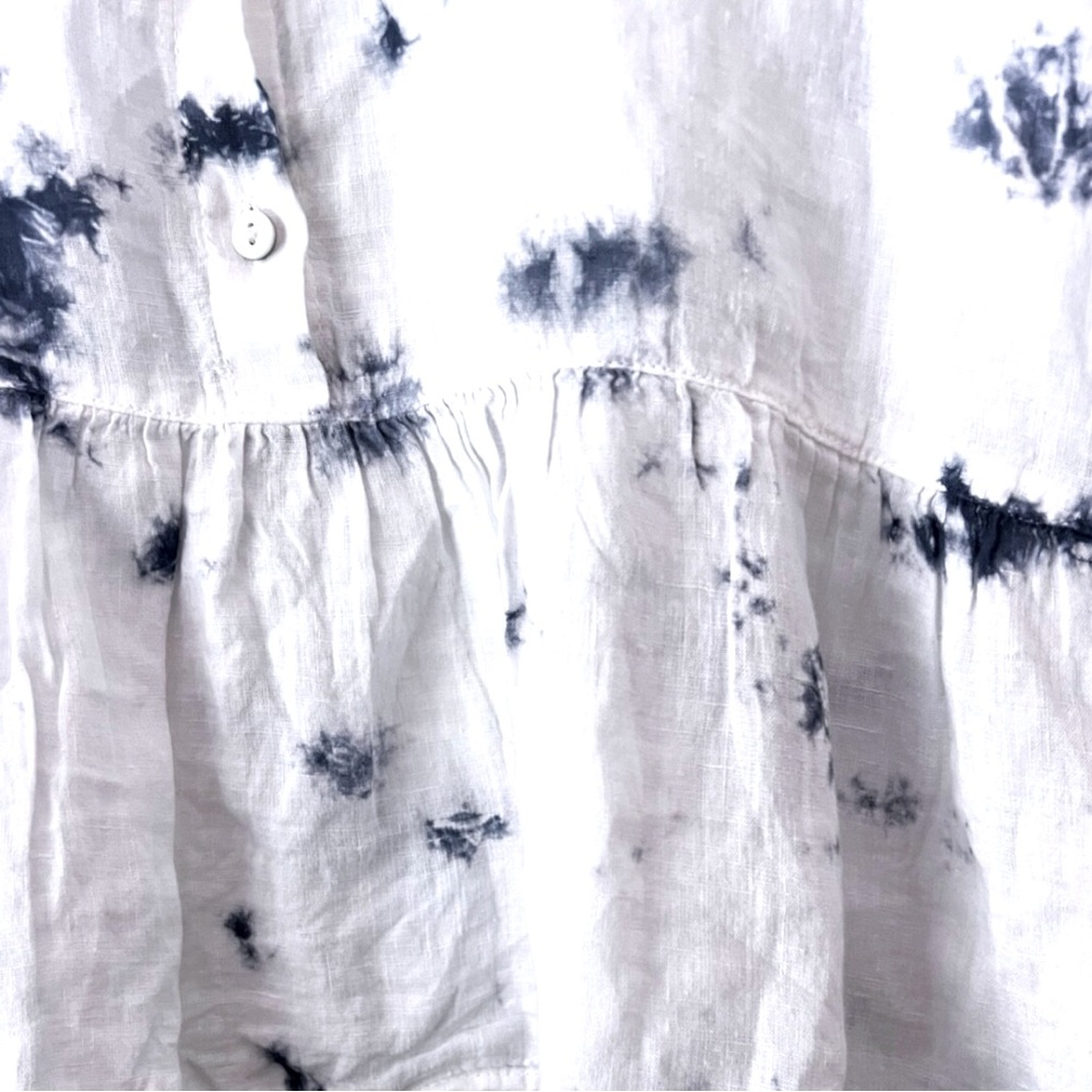 Rachel Zoe Blue White Tie-Dye Linen Button Front Collared Peplum Cropped Top - Picture 7 of 16